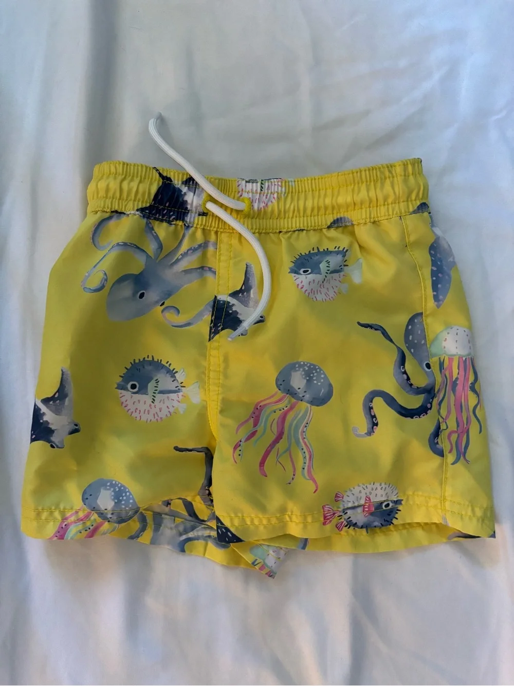 Janie and Jack Yellow Swim Shorts with Ocean Critter Print